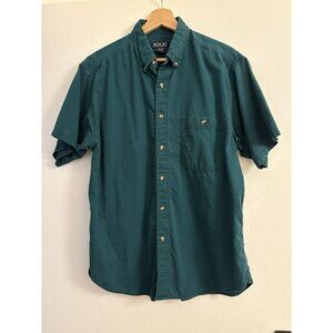 Vintage Honors Button Up Shirt Mens Medium Collared Pocket Green Blue
